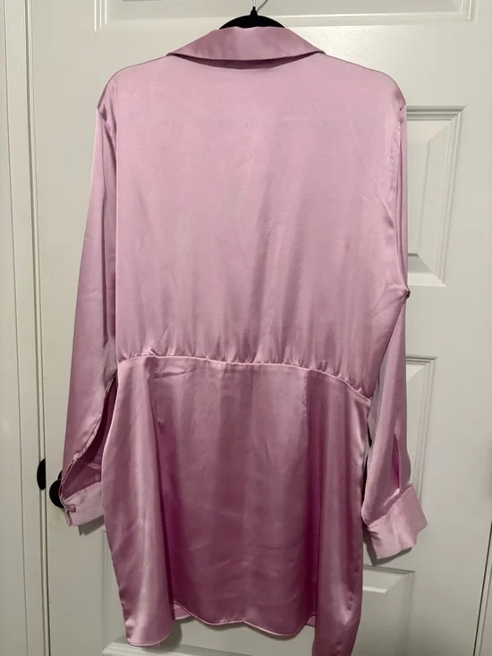 NWT Zara Pink Satin Faux Wrap Style Dress Size XL - Picture 2 of 9
